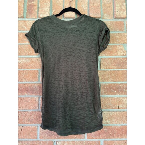 We The Free Olive Sheer Short Sleeve Crewneck T-Shirt Medium Womens Casual Wear - Picture 2 of 10